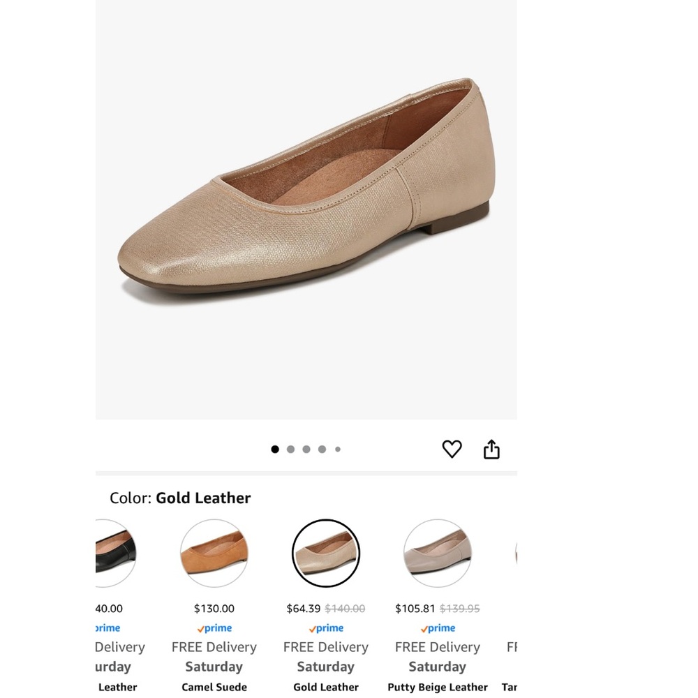 Vionic Gold Leather Women's Flat Shoes